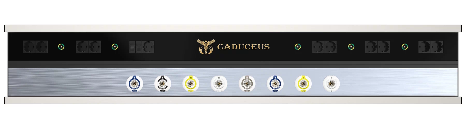 Медицинская консоль настенная CADUCEUS (Кадуцей) CN3-2. Цвет: черный корпус и панель из анодированного алюминия